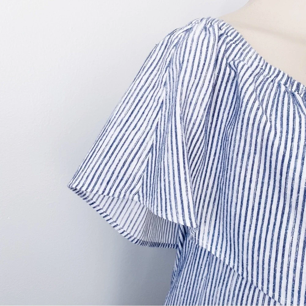 J.crew Striped Blue & White Off shoulder Dress boho Beachy Leisure relaxed Fit